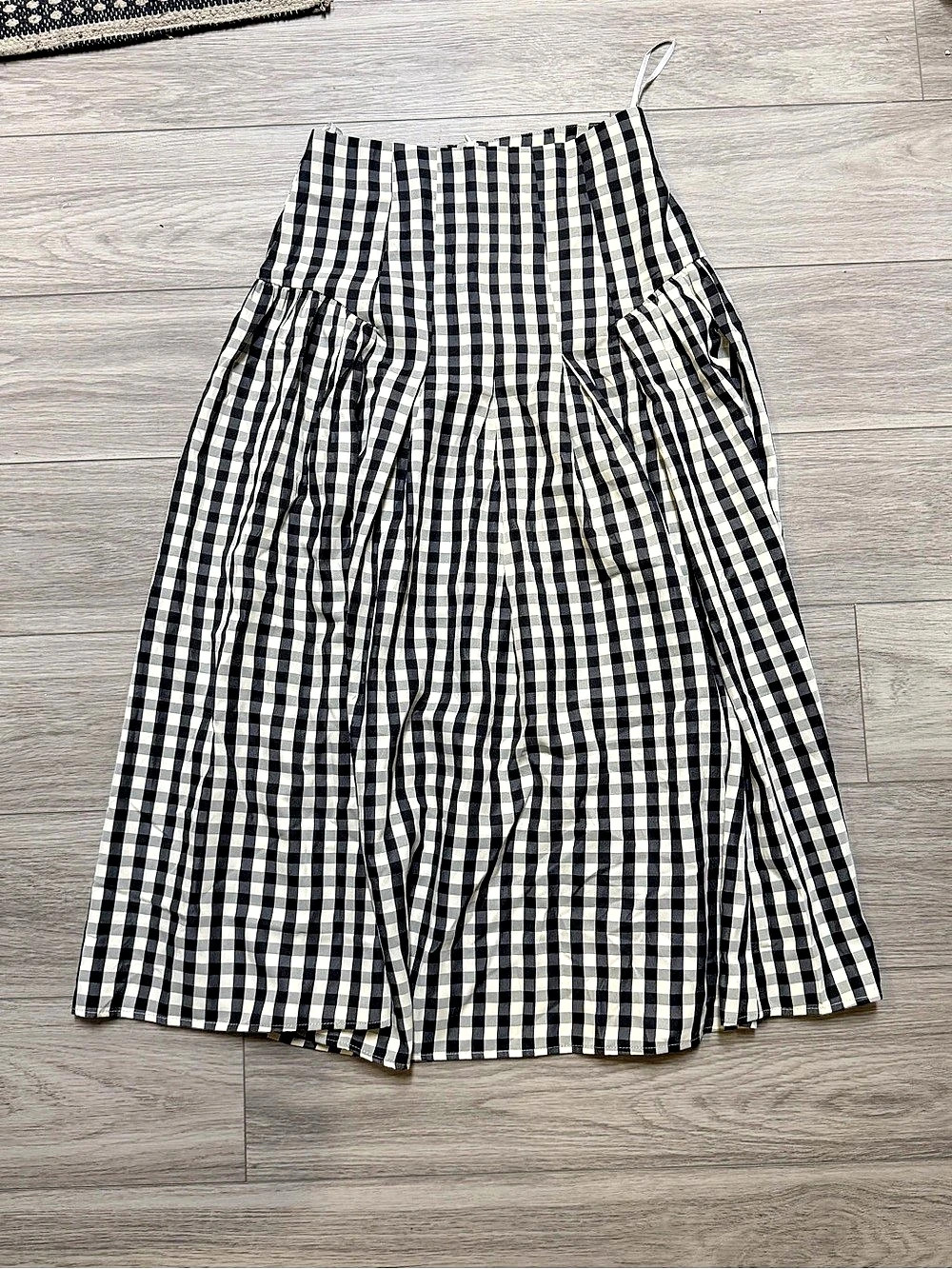 Commense Gingham Drop Waist Midi Skirt in Black & White Like New